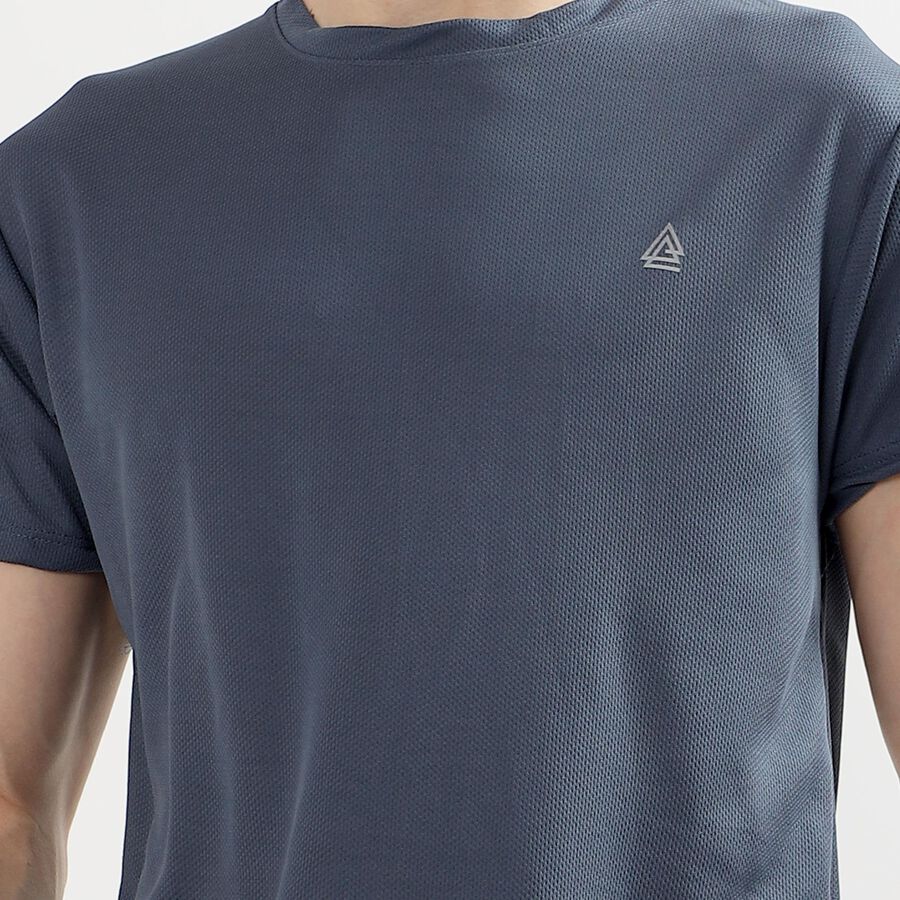 Men's Midnight Blue Crew Neck Slim Fit T-Shirt, Mid Blue, large image number null