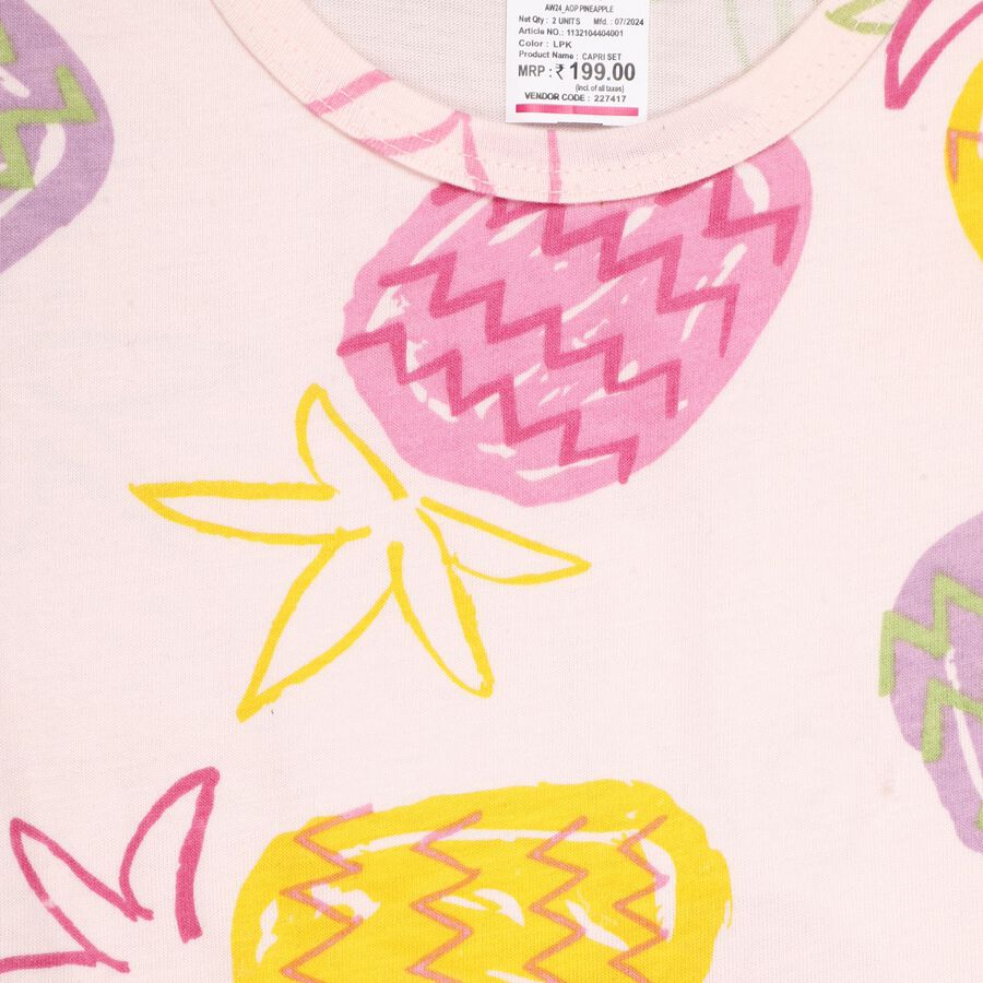 Girl's Cotton Capri Set, हल्का गुलाबी, large image number null