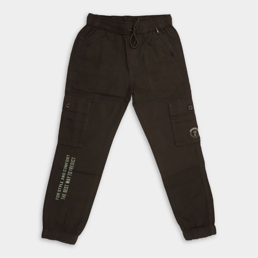 Boys' 100% Cotton Trousers, Olive, large image number null