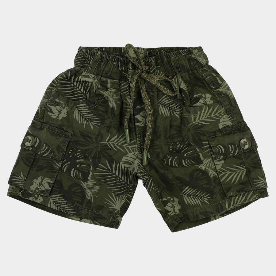 Boys' Olive Green Regular Fit Cargo Printed Bermuda Shorts, ओलिव, large