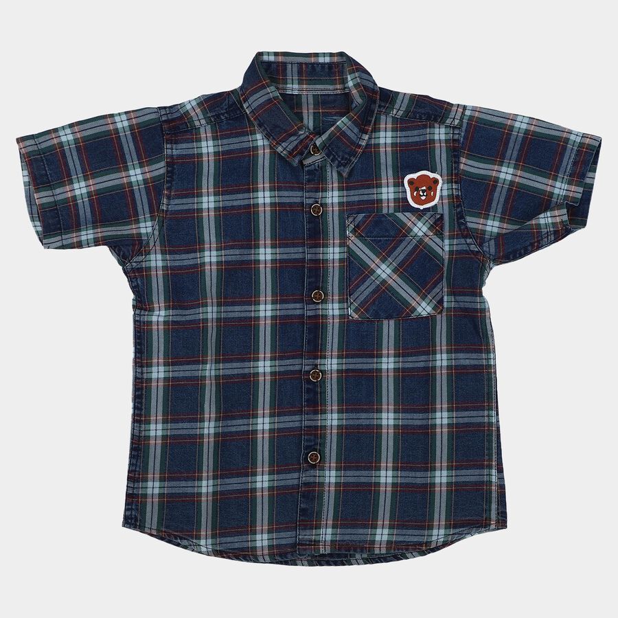 Boys Navy Blue 100% Cotton Checked Shirt, Navy Blue, large