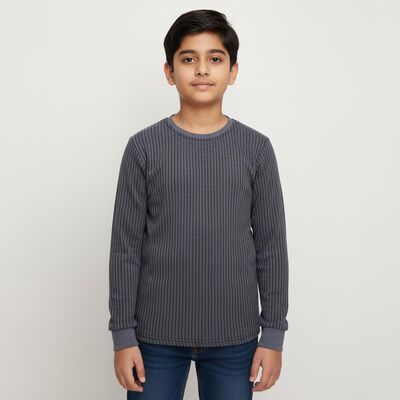 Boys Navy Blue Round Neck Thermal
