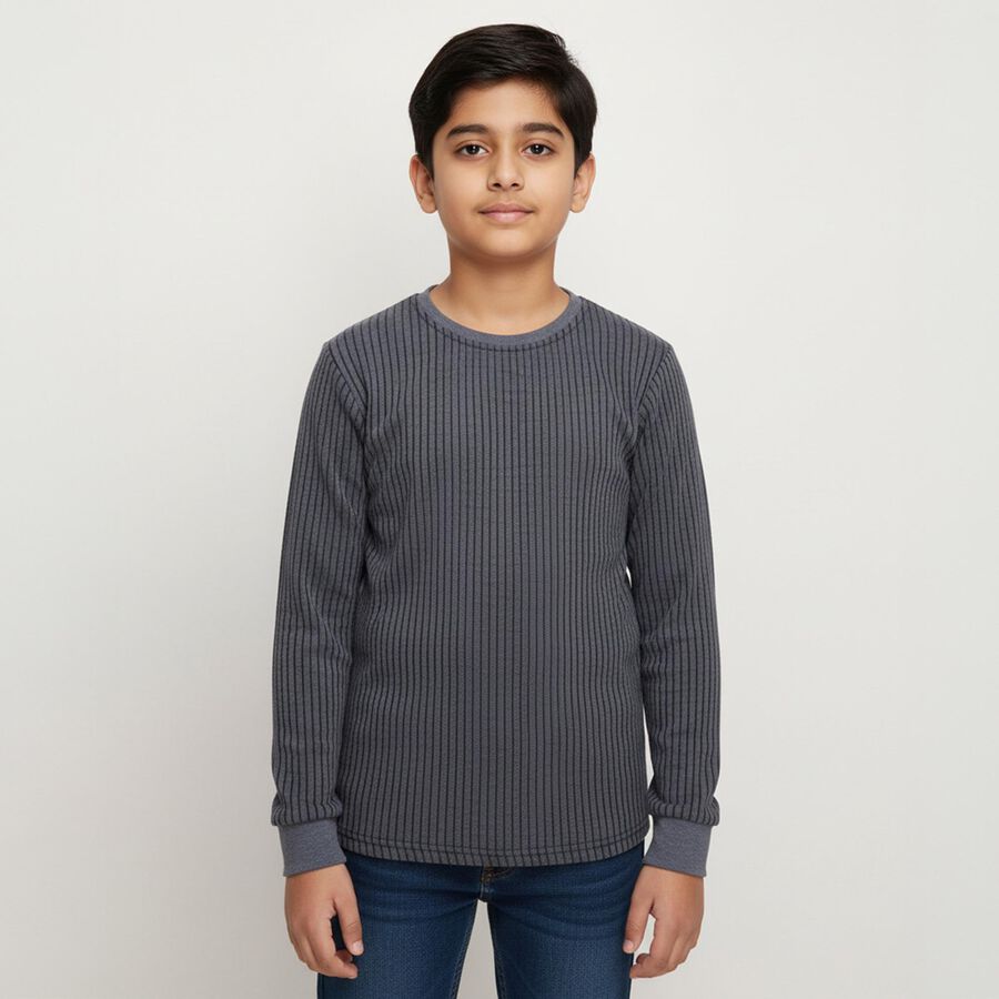 Boys Navy Blue Round Neck Thermal, मिश्रित नीला, large image number null