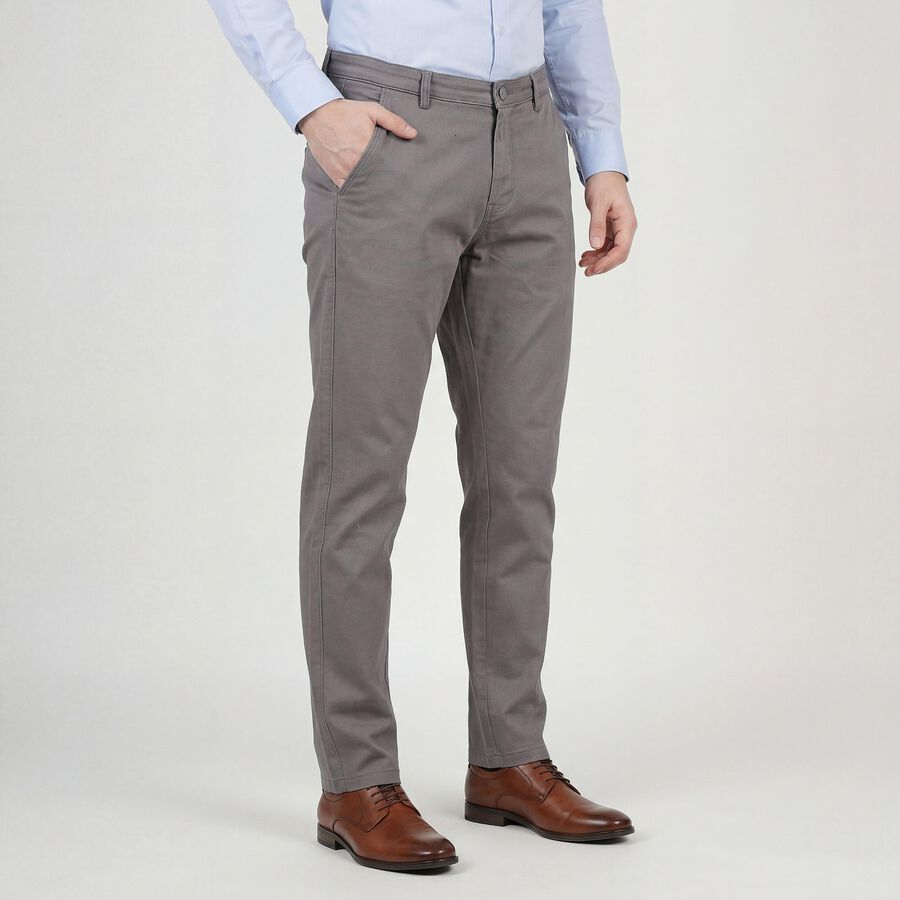 Men's Light Grey Slim Fit Casual Trousers, हल्का ग्रे, large