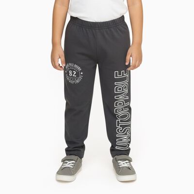 Boys' Dark Charcoal Grey Printed Cotton Blend Pyjama