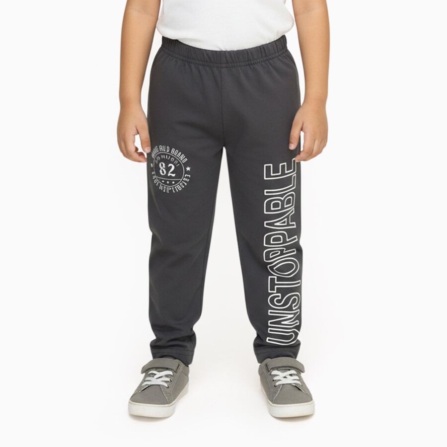 Boys' Dark Charcoal Grey Printed Cotton Blend Pyjama, Charcoal, large image number null