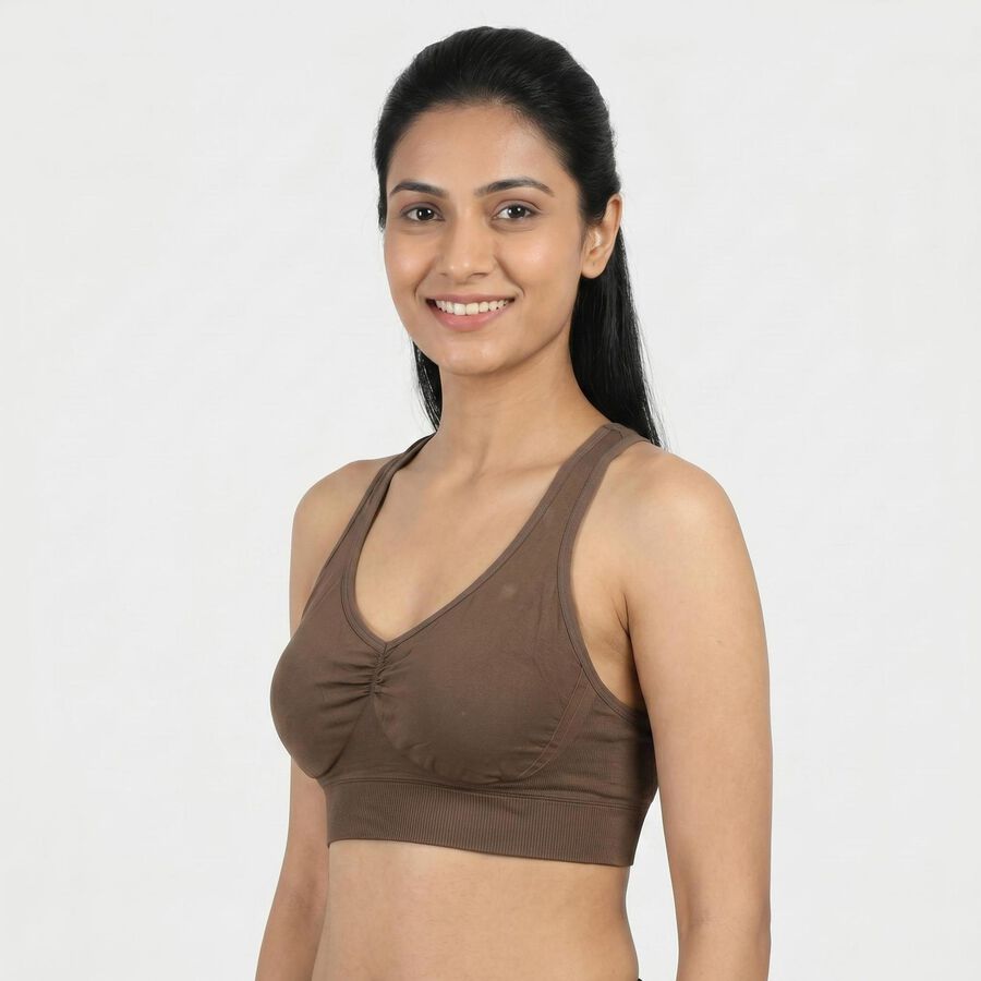 Women's Brown Sleeveless Athleisure Sports Bra, Brown, large