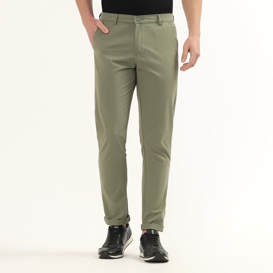 Men's Slim Fit Casual Trousers, Light Green, large