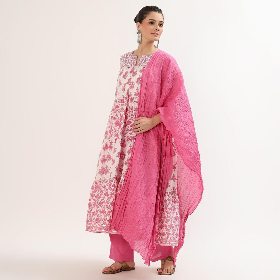 Women's Pink Cotton Floral Printed Ethnic Set, हल्का गुलाबी, large image number null