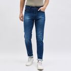 Men's Stonewashed Blue Slim Fit Whiskered Jeans, Dark Blue, small image number null