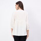 Women's Eggshell White Cotton Notch Neck Floral Printed Kurti, White, small