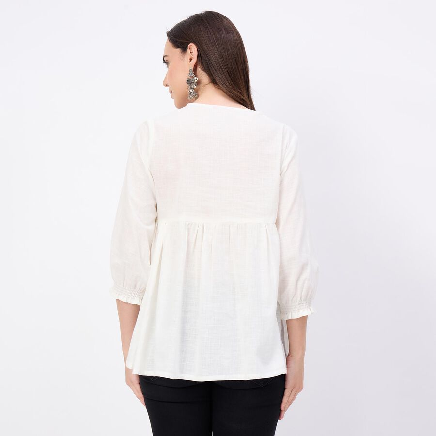 Women's Eggshell White Cotton Notch Neck Floral Printed Kurti, White, large