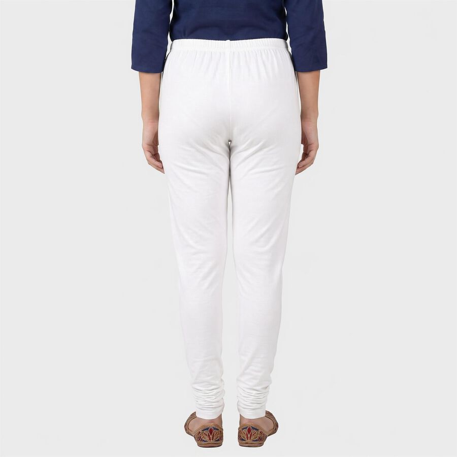 Women's White Cotton Blend Elastic Waist Slim Fit Churidar, White, large