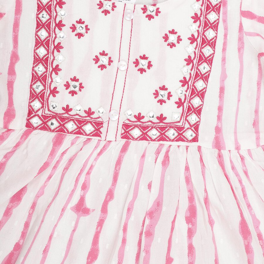 Girls Bright Pink and White Embroidered Tie-Dye Fusion Set, ऑफ व्हाइट, large image number null