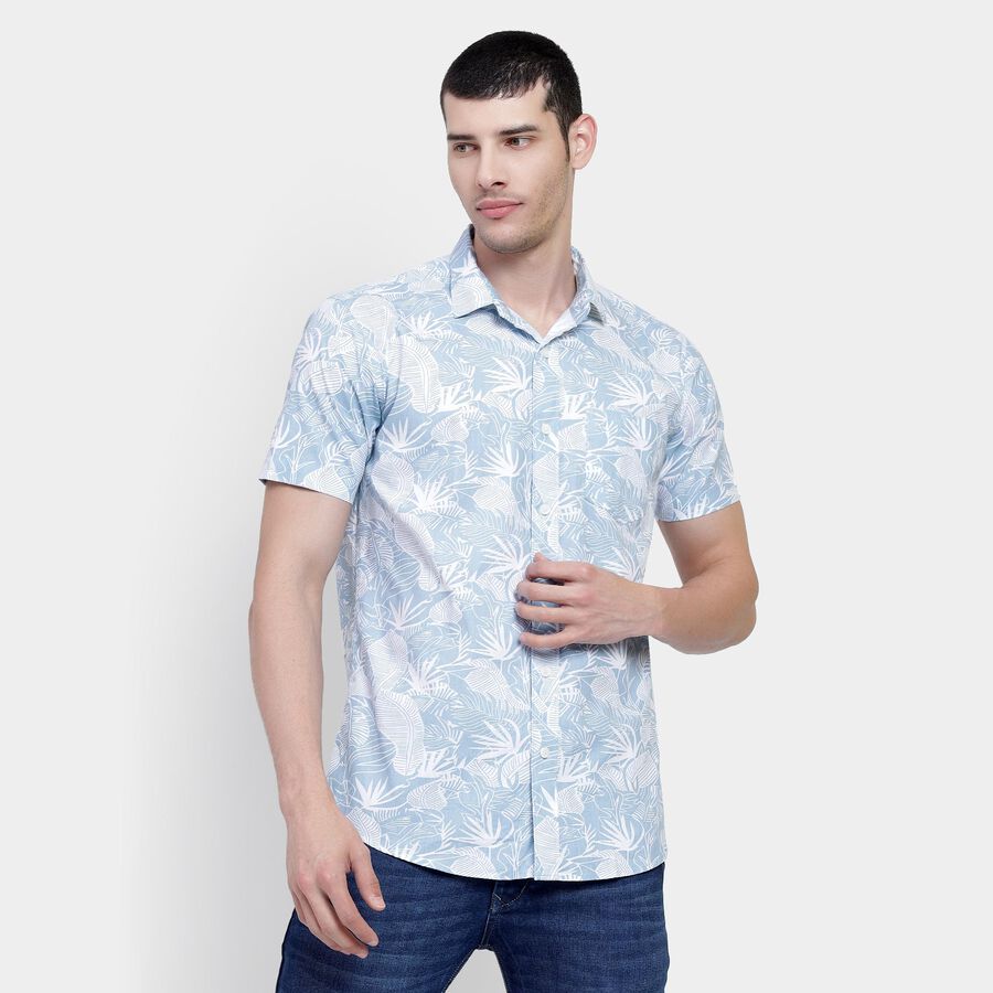 Men's Light Powder Blue Cotton Regular Collar Casual Shirt, Light Blue, large image number null