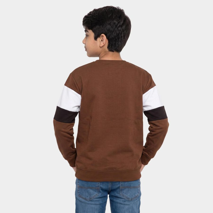 Boys' Brown Crew Neck Pullover Sweatshirt, Brown, large