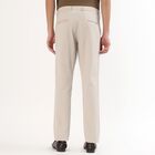 Men's Light Beige Slim Fit Flat-Front Casual Trousers, सिल्वर, small image number null