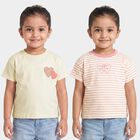 Girls' Off White Cotton Round Neck Regular T-Shirt, Off White, small