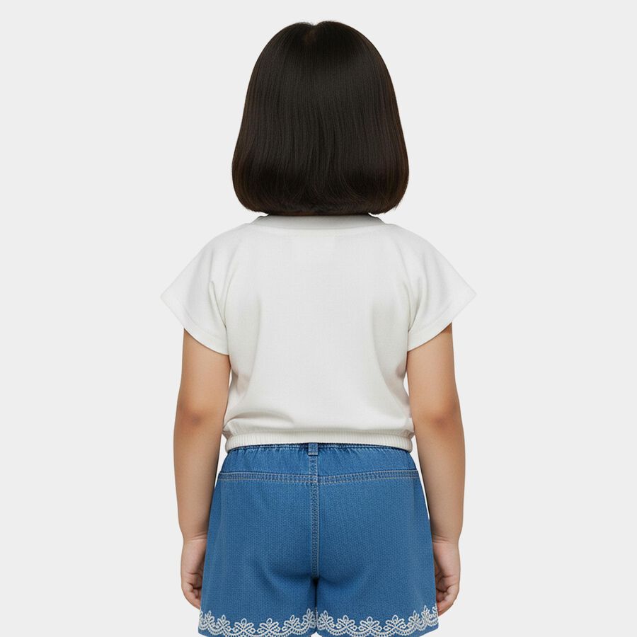 Girls' White Round Neck Romantic T-Shirt, White, large