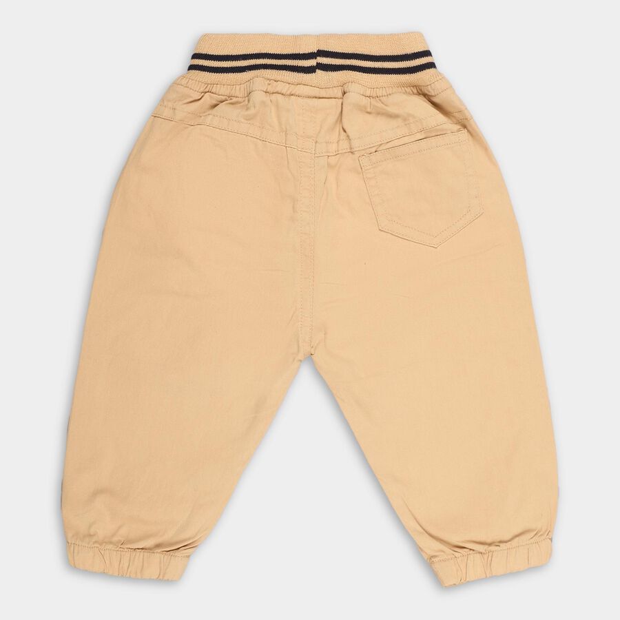 Infants Soft Beige Elastic Waist Embroidered Trousers, Khaki, large image number null