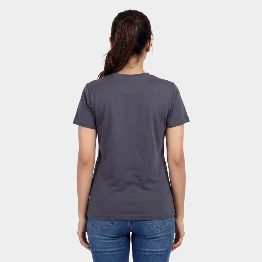 Ladies' Round Neck T-Shirt, गहरा ग्रे, large