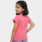 Girls Pink Cotton Round Neck Casual T-Shirt, Pink, small