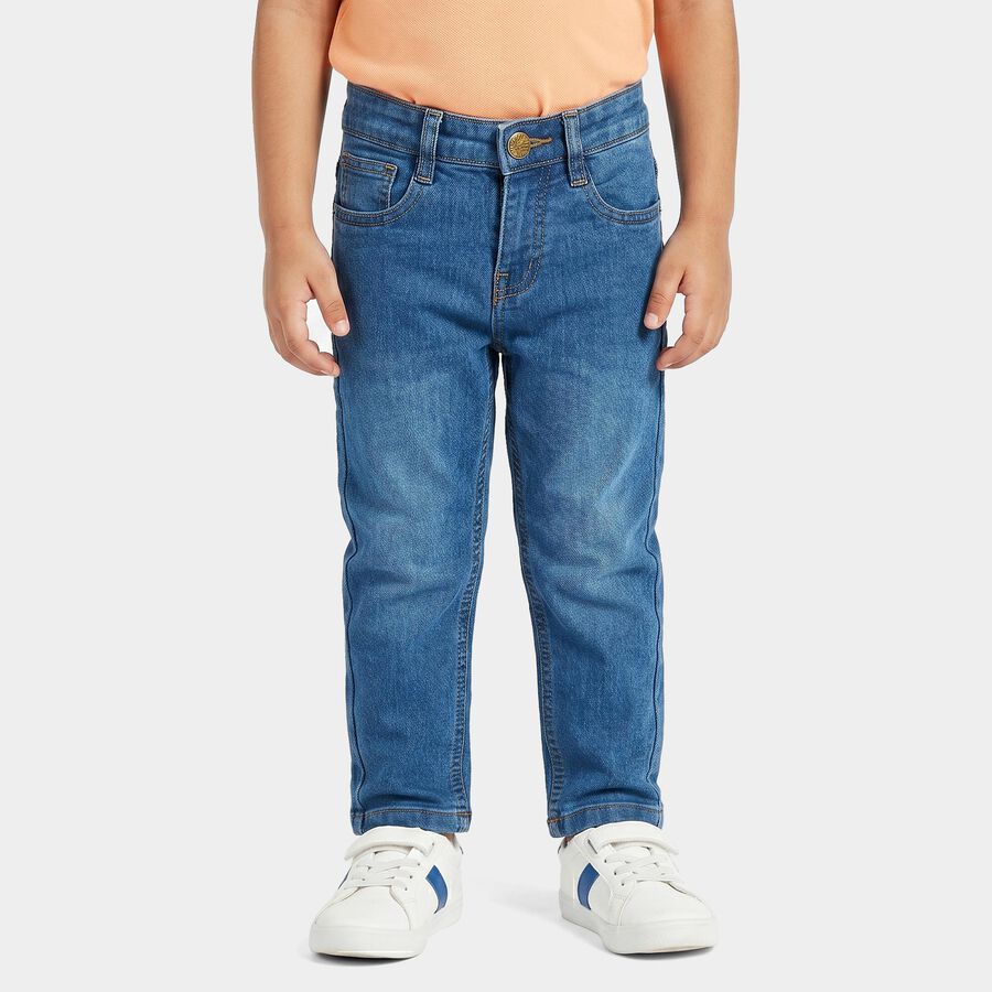 Boys Blue Straight Fit Washed Jeans, मध्यम नीला, large
