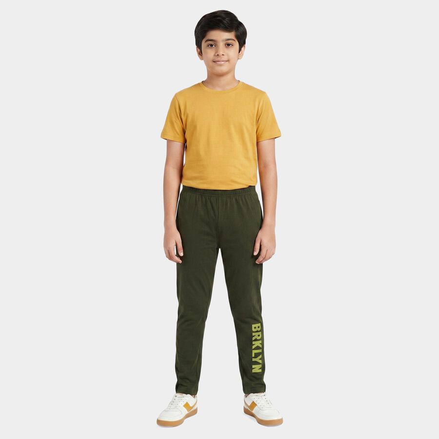 Boys' Olive Green Straight Fit Graphic Printed Pyjama, ओलिव, large