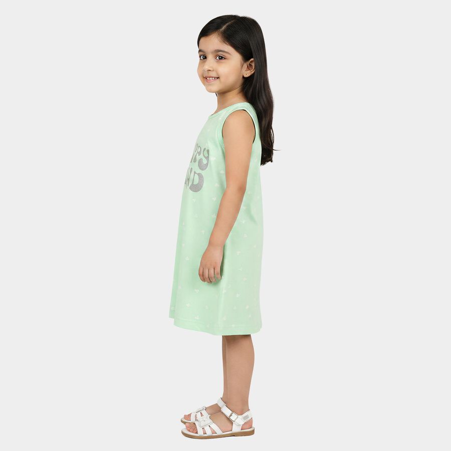 Girls' Mint Green A-Line Butterfly Printed Sleeveless Frock, Light Green, large