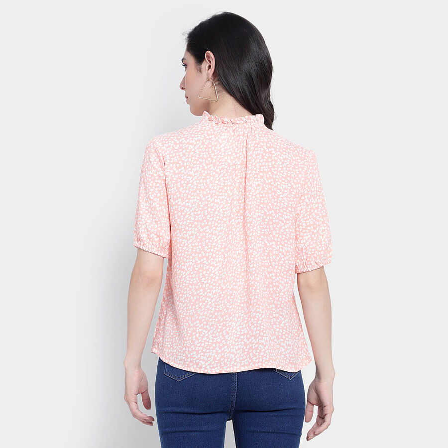 All Over Print Elbow Sleeve Top, Peach, large image number null