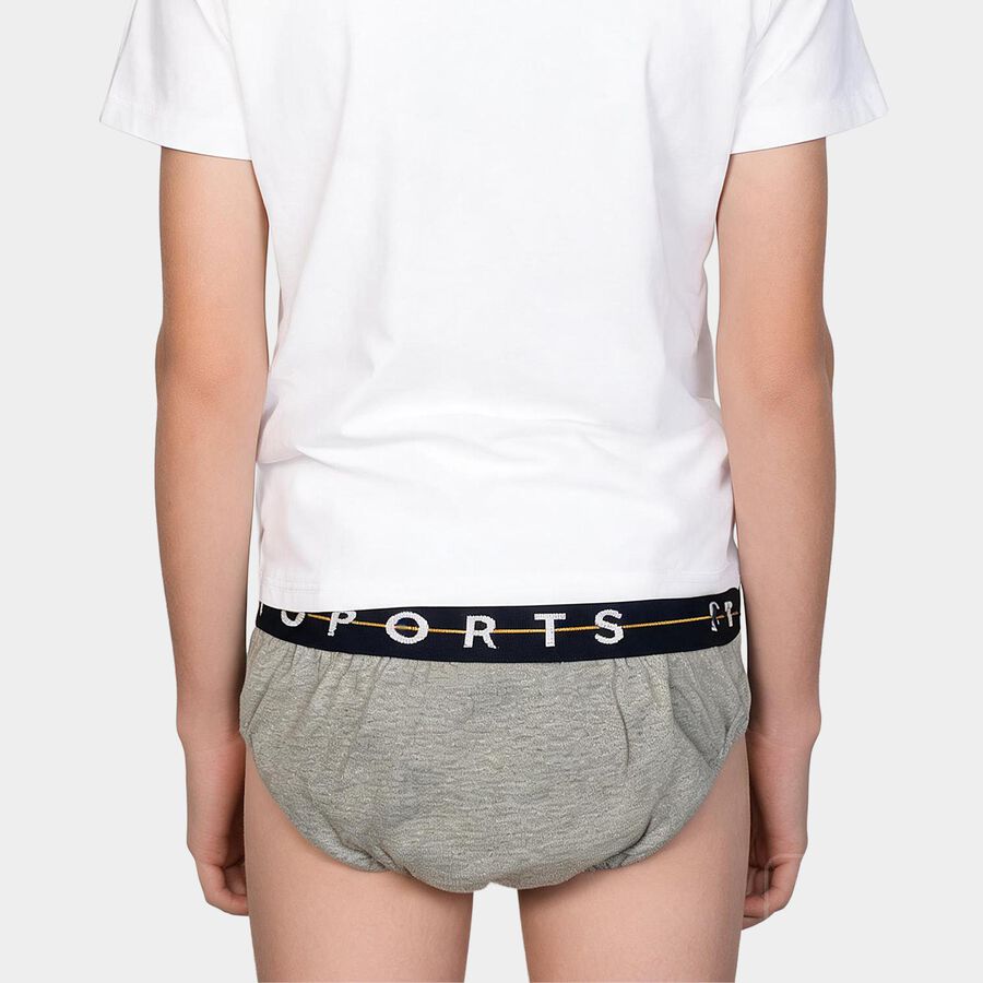 Boys Grey Regular Fit Sports Waistband Briefs, मिश्रित मध्यम ग्रे, large