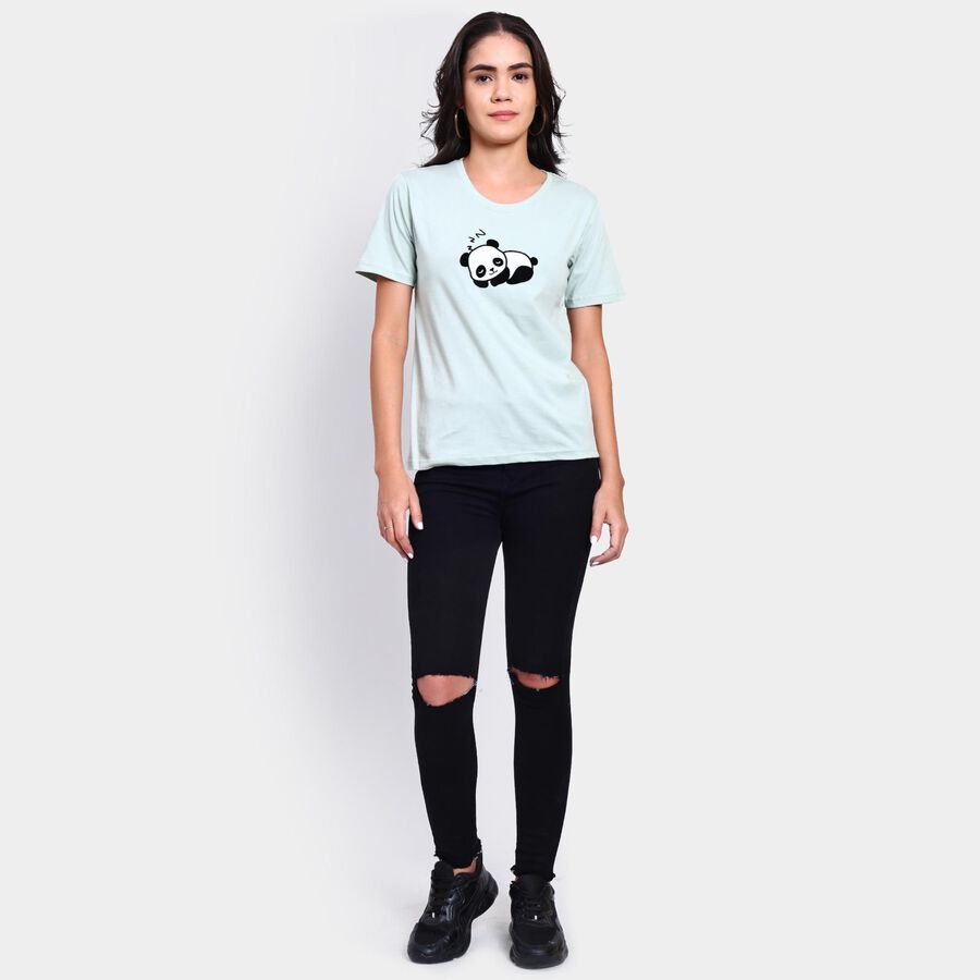 Ladies' 100% Cotton Round Neck T-Shirt , हल्का हरा, large image number null