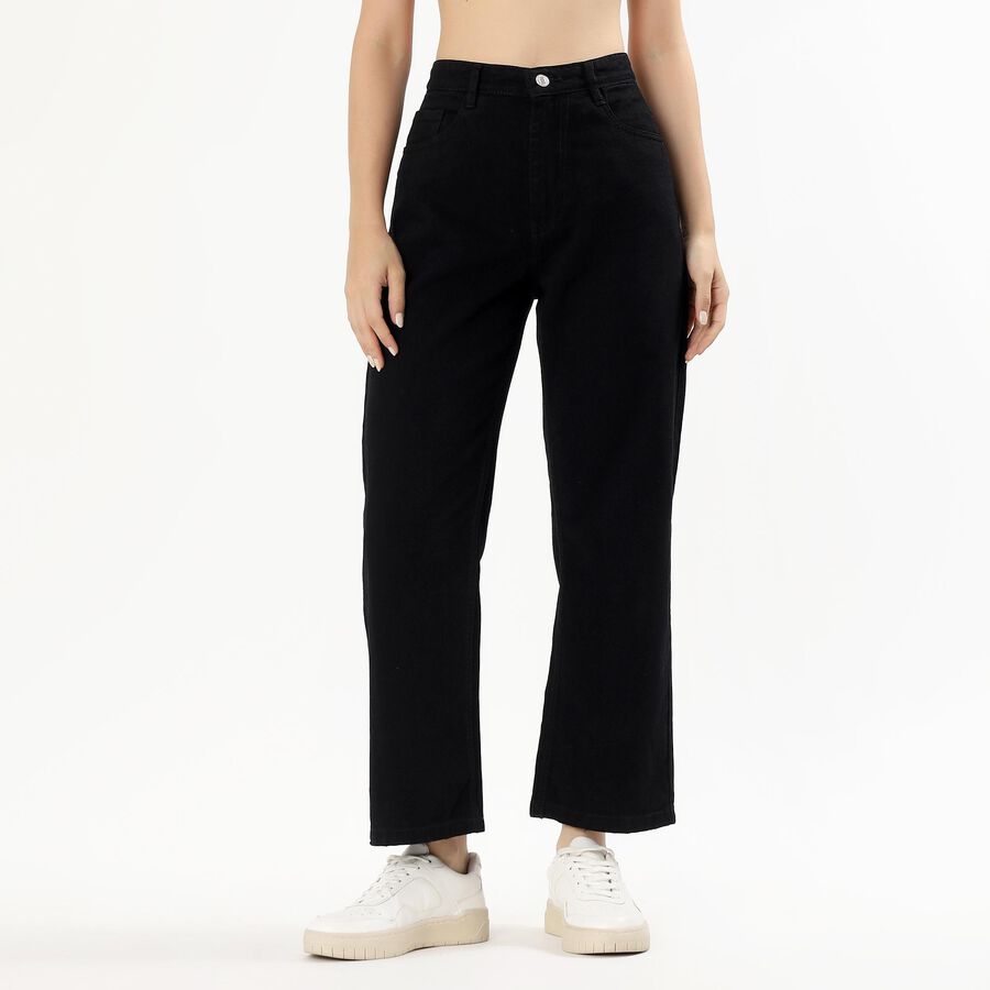 Women's Jet Black Wide-Leg High-Rise Jeans, Black, large image number null