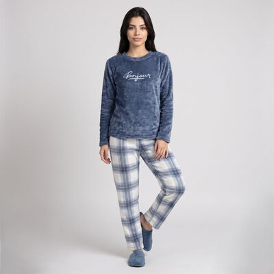 Women's Blue Straight Fit Checked Pyjama