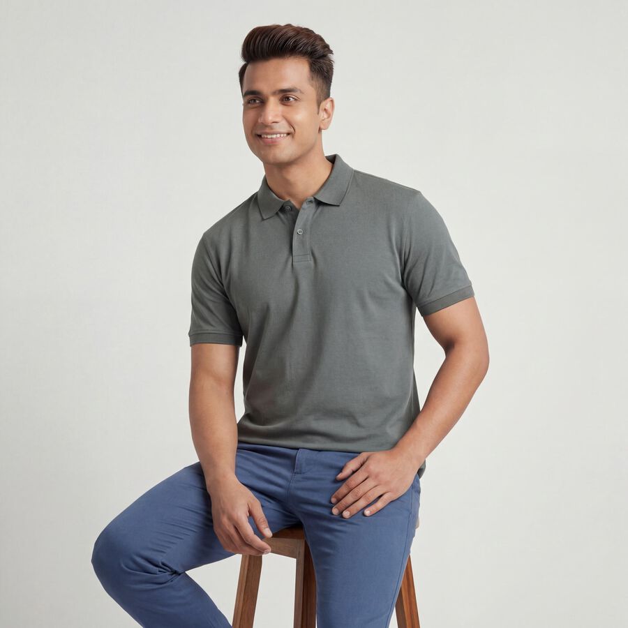 Men's Light Green Cotton Polo Neck Classic T-Shirt, Light Green, large