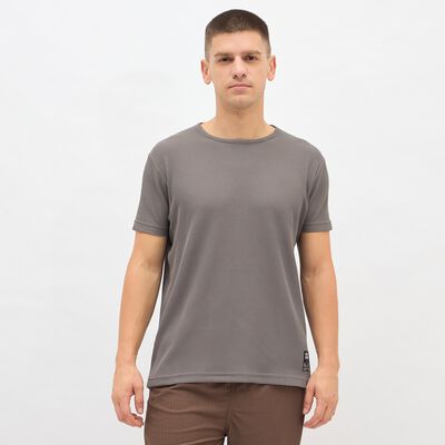 Men's Dark Grey Round Neck Athleisure T-Shirt