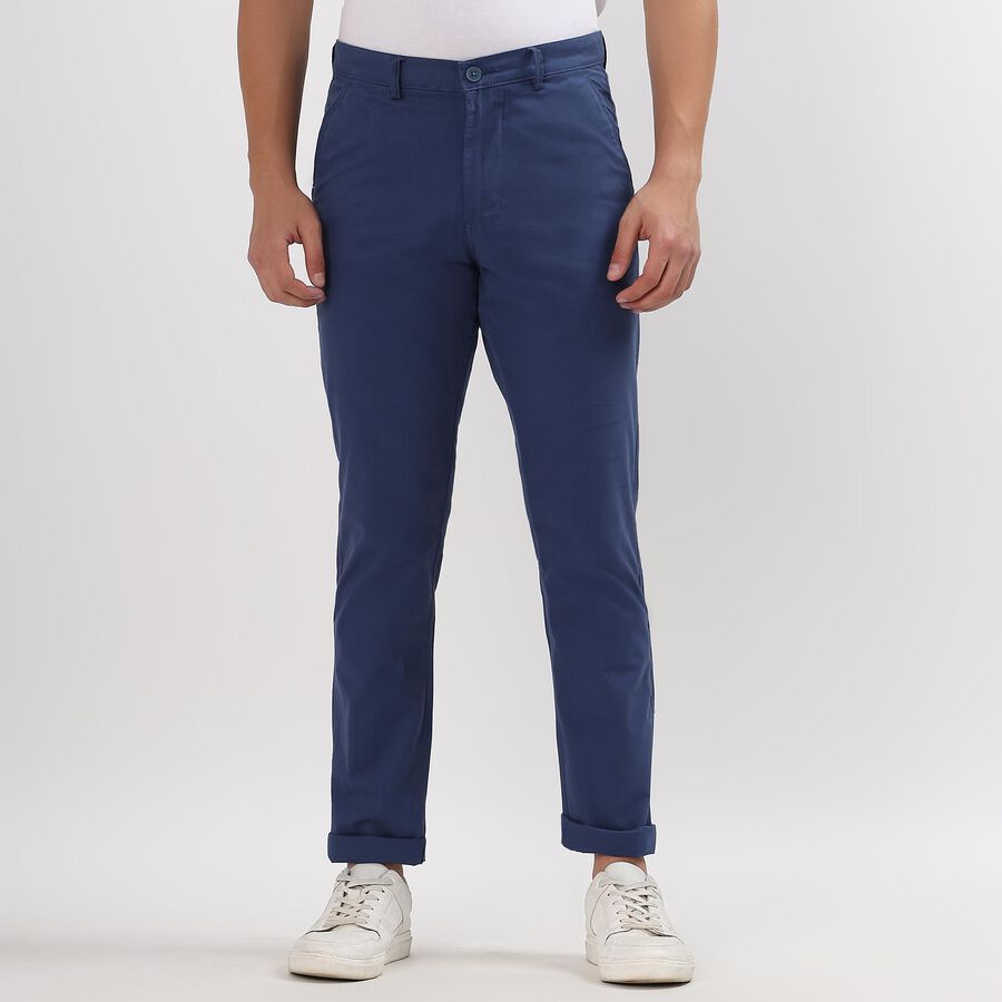 Men's 100% Cotton Slim Fit Casual Trousers, Dark Blue, large image number null