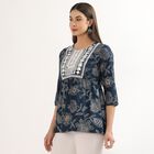 Women's Teal Round Neck Printed Kurti, Teal Blue, small