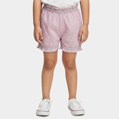 Girls' Lilac Regular Fit Heart Print Ruffle Bloomer