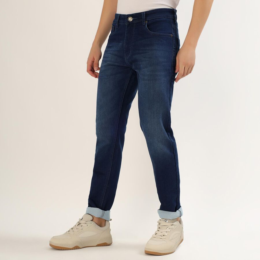 Men's Deep Indigo Slim Fit Faded Jeans, Mid Blue, large