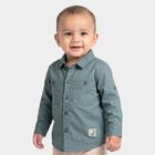 Infants Teal Blue Cotton Collared Utility Shirt, Teal Blue, small