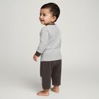 Infants White and Charcoal Grey Cotton Elephant Printed Baba Suit, Charcoal, small image number null