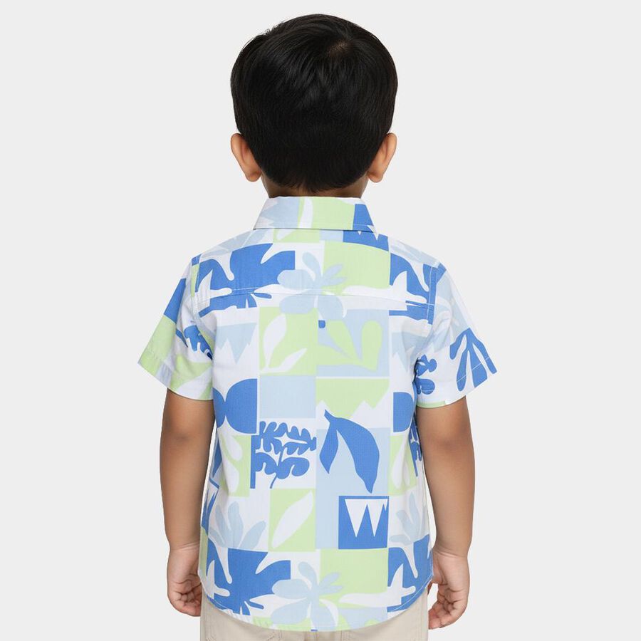 Boys Light Blue and Green Cotton Half Sleeve Classic Casual Shirt, Light Grey, large image number null