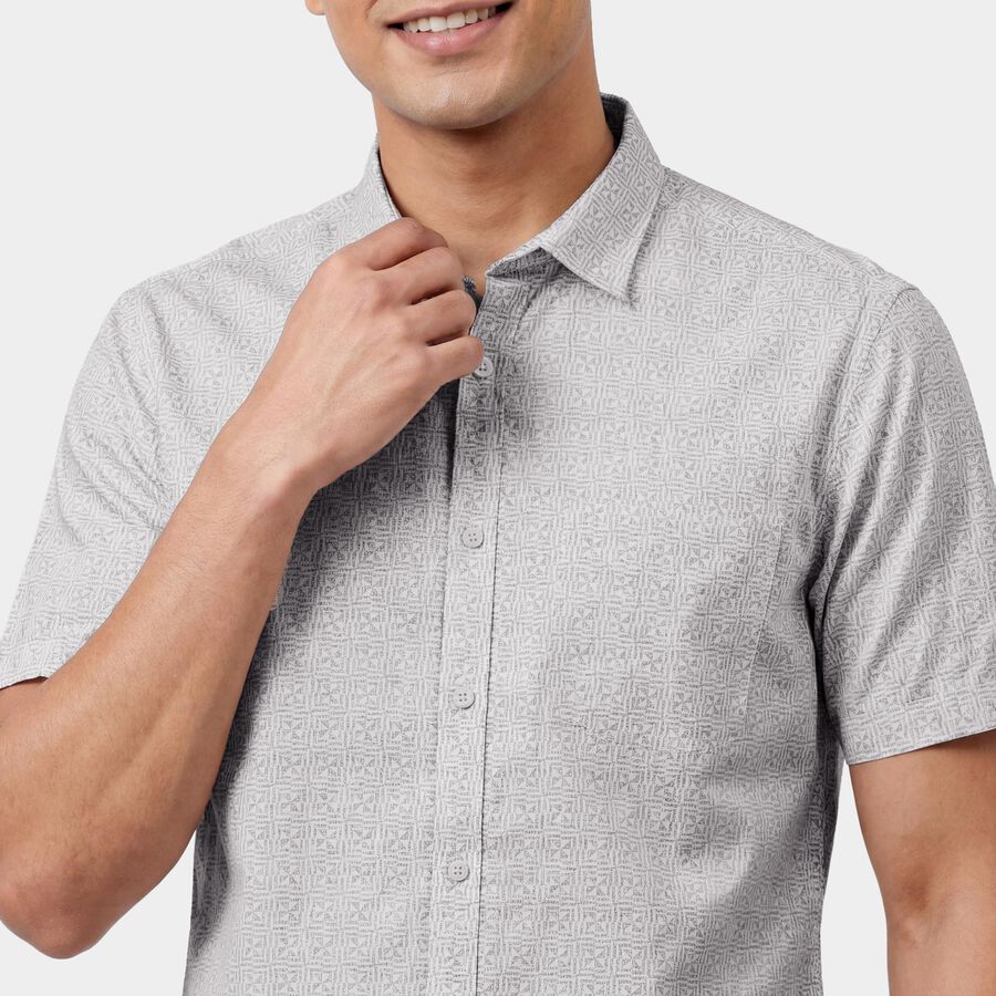 Men's Light Beige Cotton Half Sleeve Classic Casual Shirt, Beige, large