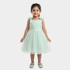Girls' Mint Green Fit and Flare Pearl Embellished Tulle Frock, Light Green, small