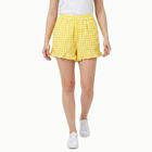 Women's Yellow Regular Fit Gingham Ruffle Hem Shorts, पीला, small