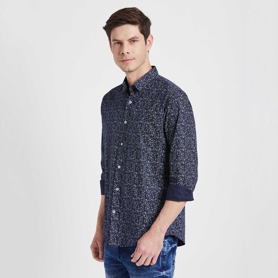 Cotton Printed Casual Shirt, Navy Blue, large image number null
