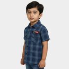 Boys Navy Blue Cotton Half Sleeve Collared Casual Shirt, Navy Blue, small