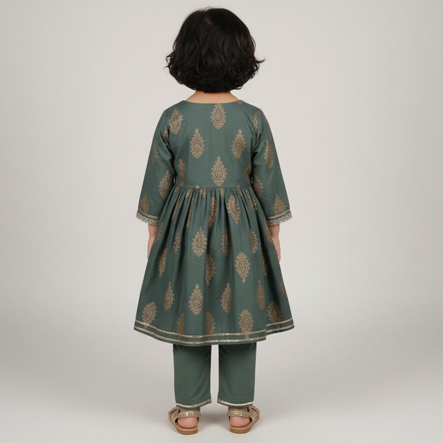 Girls Soft Lavender Purple Embroidered Top and Pant Fusion Set, हल्का हरा, large image number null