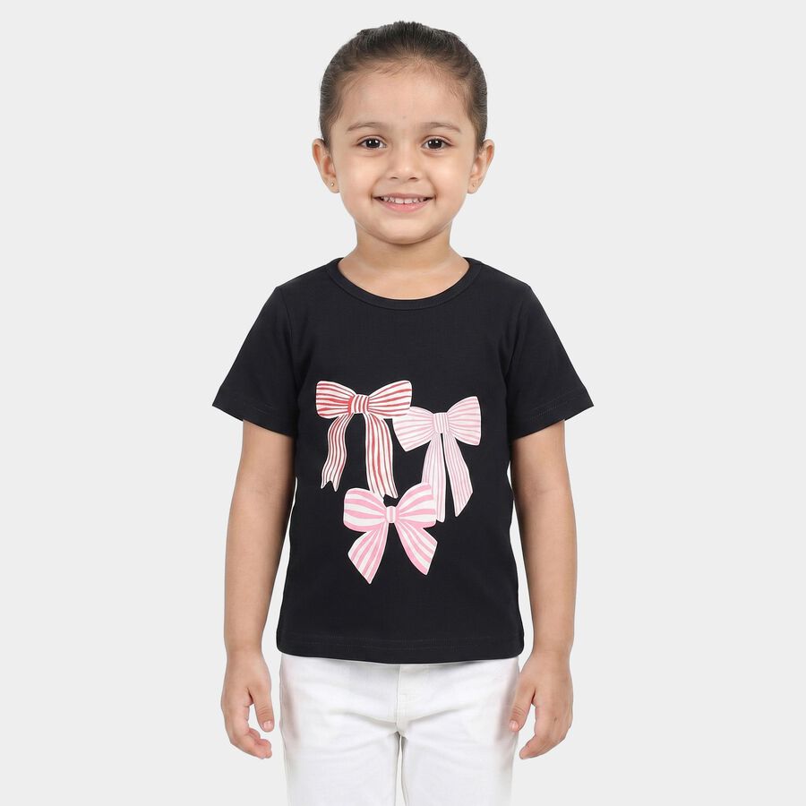 Girls Navy Blue Round Neck Regular T-Shirt, नेवी ब्लू, large